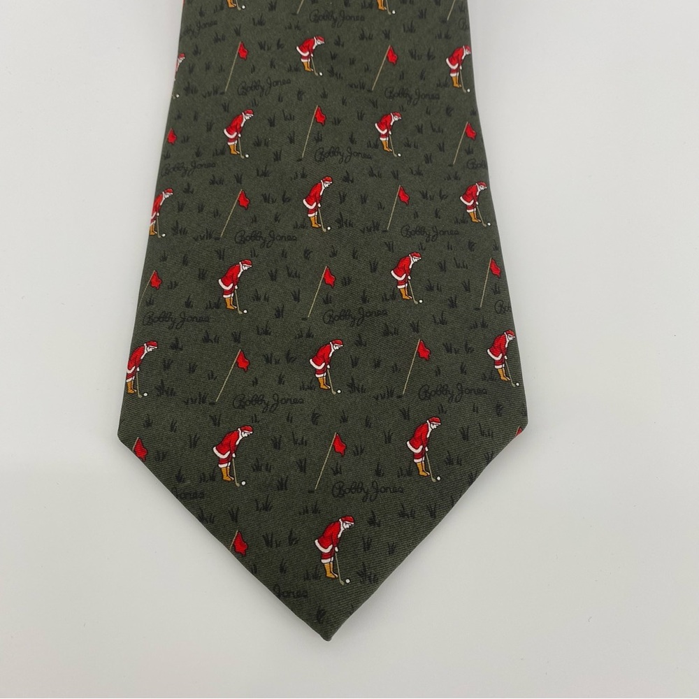 Bobby Jones Hunter Green Santa Golfing Men’s Tie- 100% Silk